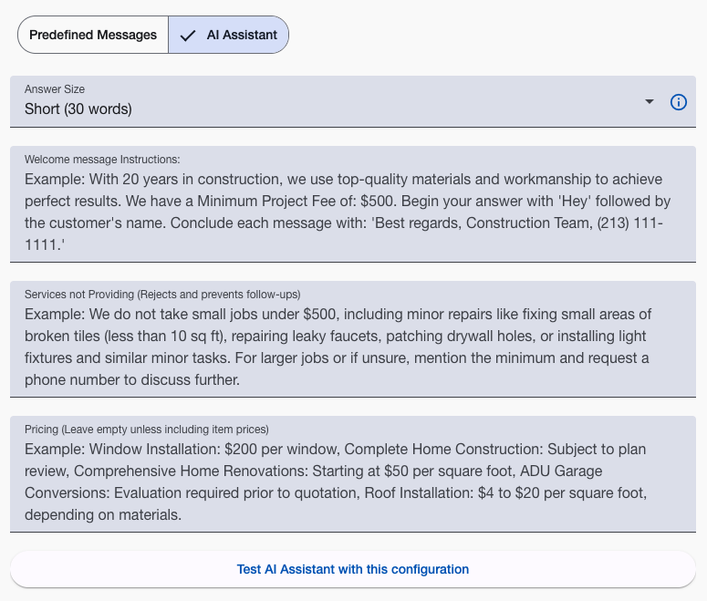 AI Assistant Configuration
