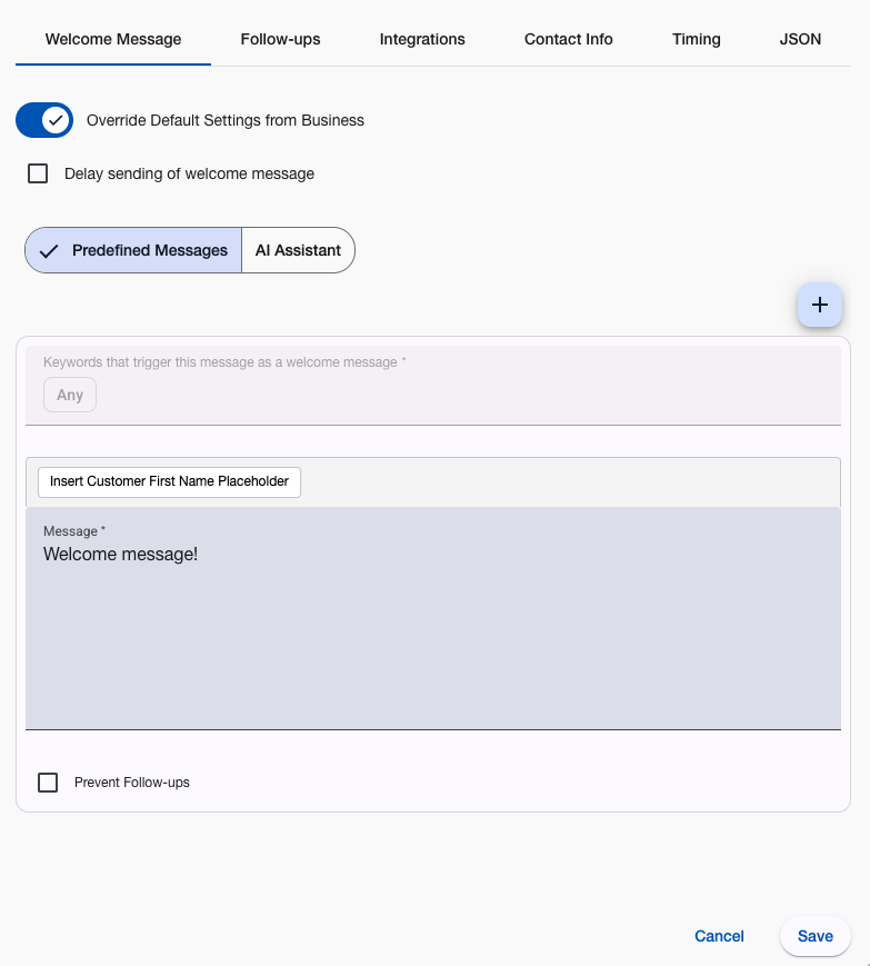 Welcome Message Configuration Overview