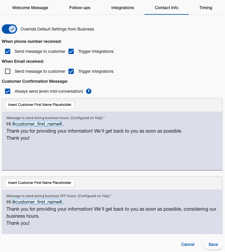 Contact Info Configuration