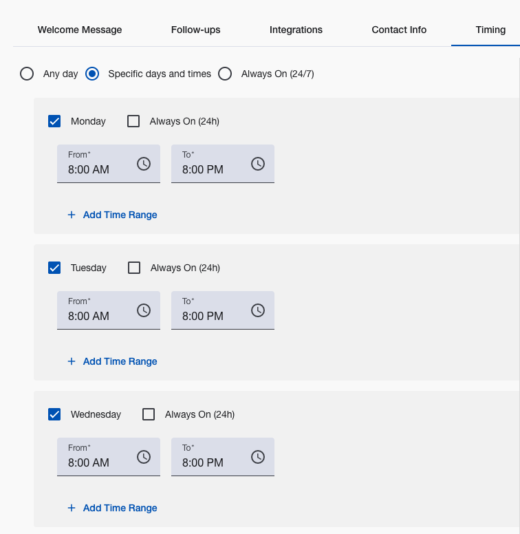 Specific Days Configuration