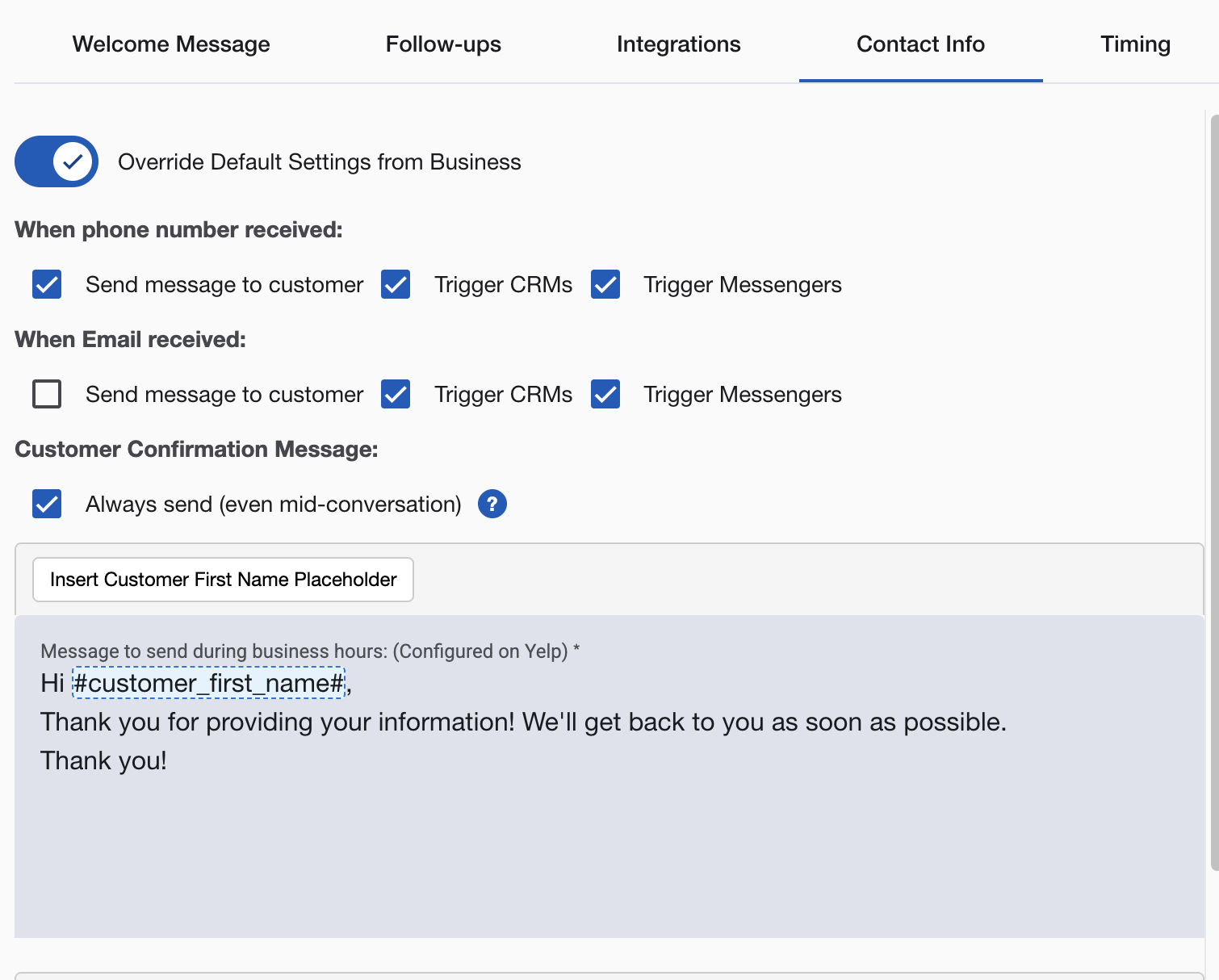 Yelp Bot Contact Info