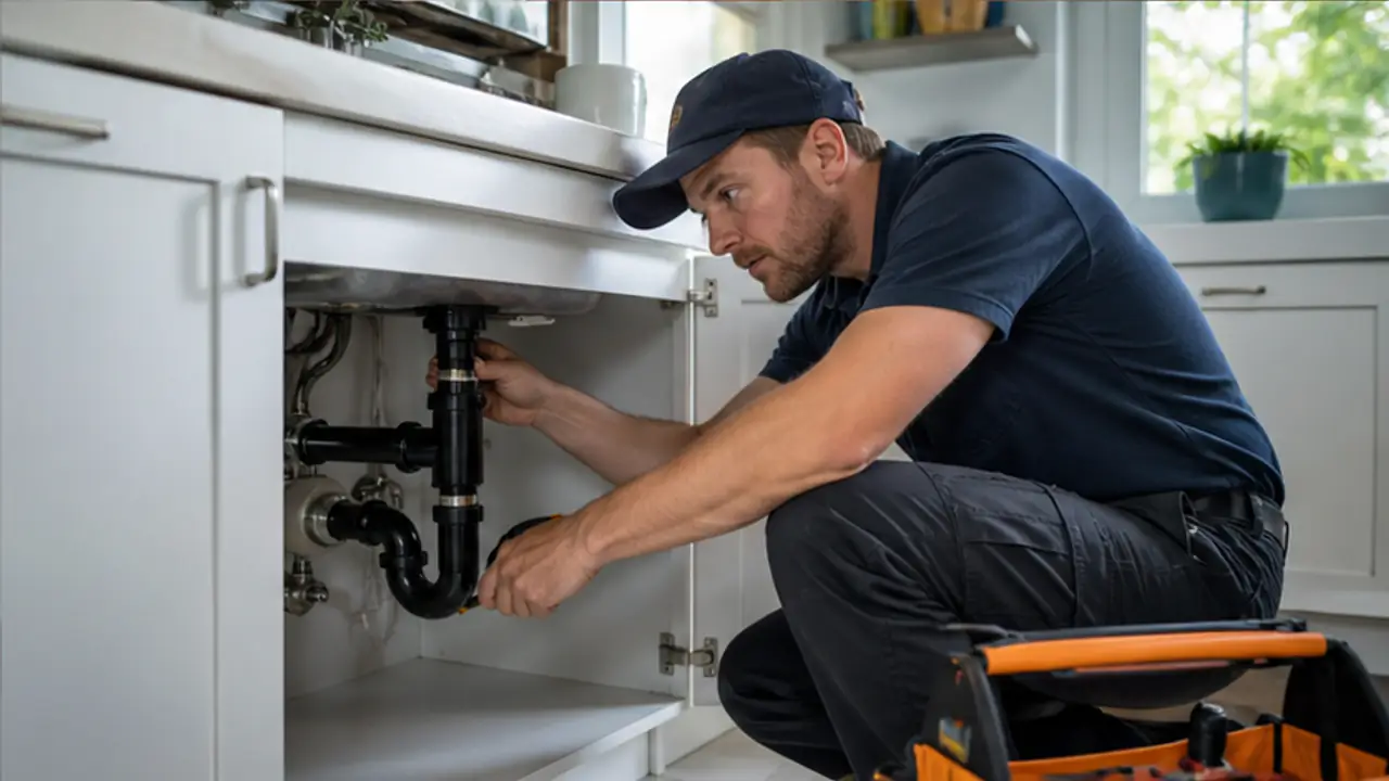 AI Receptionist for Plumbing Services: Never Miss a Lead. plumbing professional handling a residential service request.