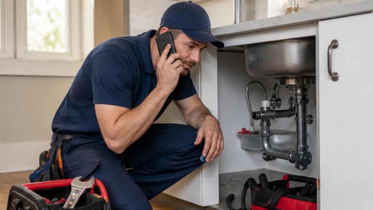 AI Receptionist for Plumbing Services: Stop Losing Jobs to Missed Calls. plumbing professional handling a residential service request.