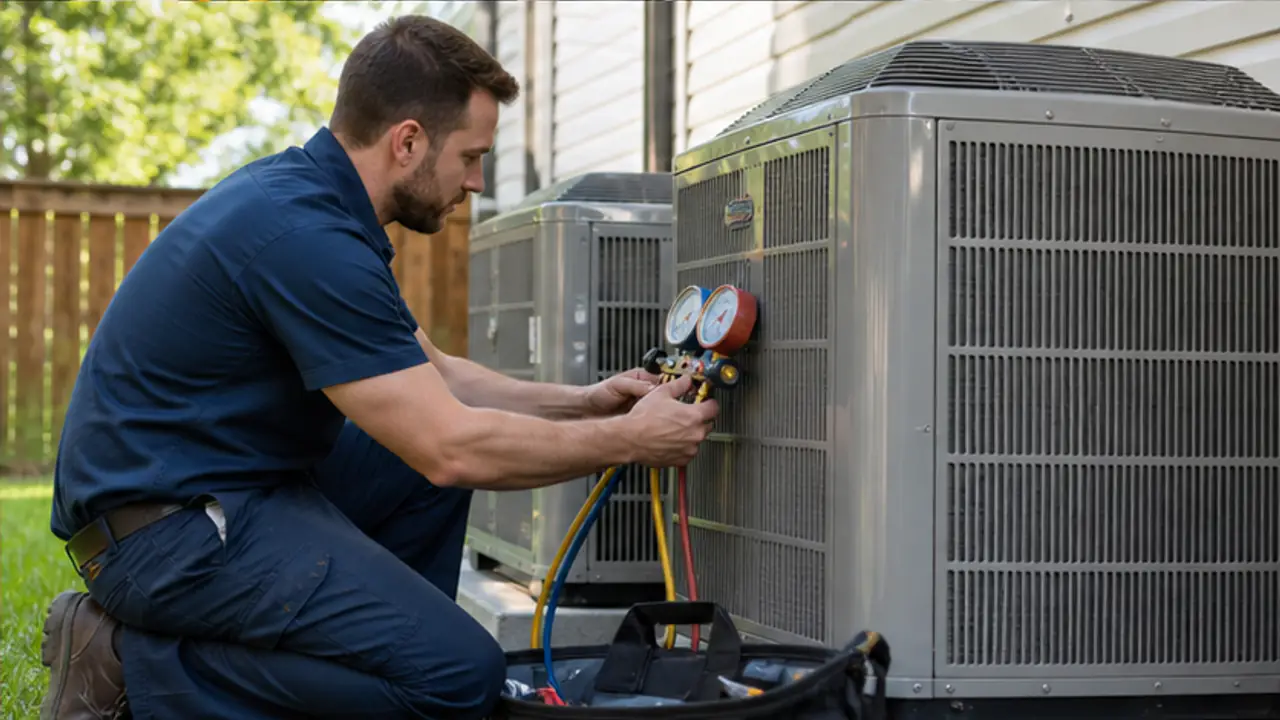 HVAC AI Receptionist Peak Season. trade professional responding to an urgent home-service request.