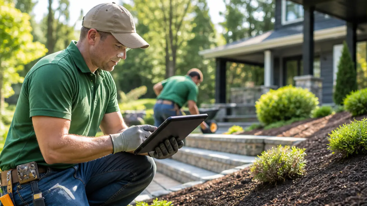 Landscaping Lead Automation: Turn Yelp and Thumbtack Leads Into Recurring Clients. landscaping professional reviewing a new project inquiry.