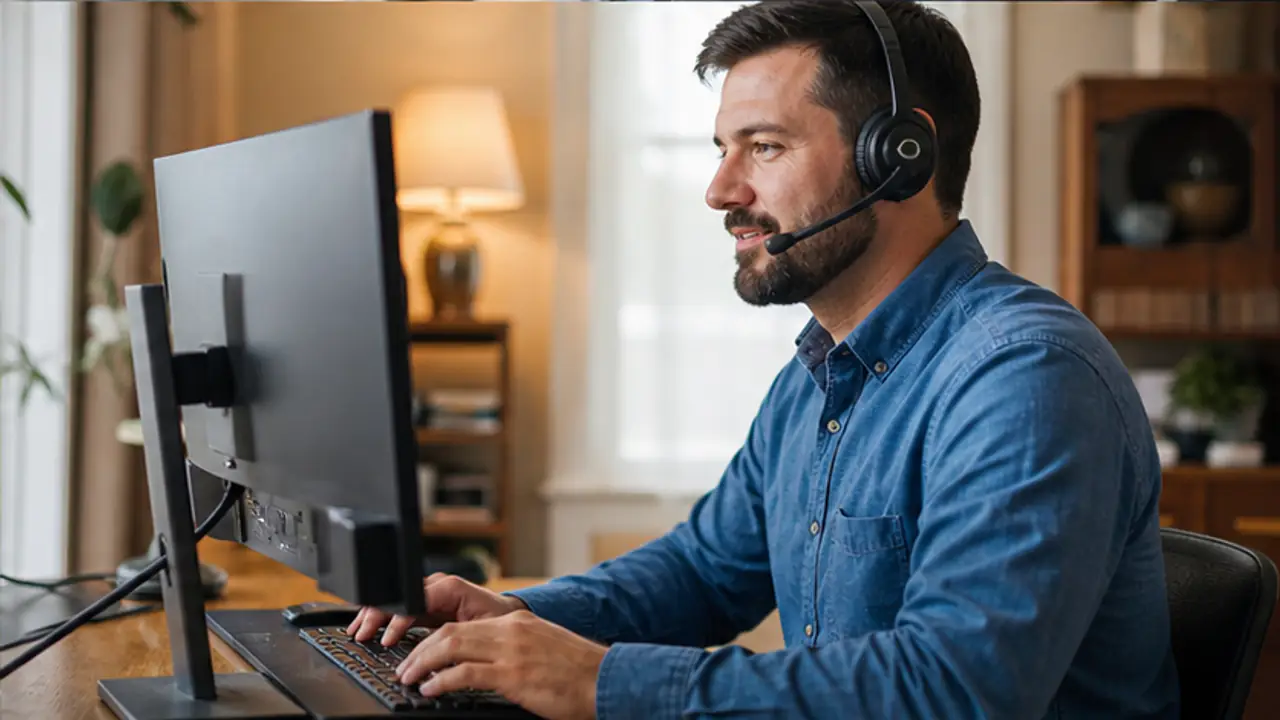 AI Voice Agent for Roofing Contractors: Call Leads Instantly. roofing contractor handling a new customer inquiry near a residential project.