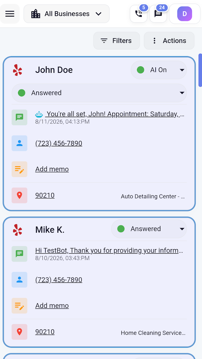 Current NZ Leads mobile lead inbox shown in an iOS browser mockup