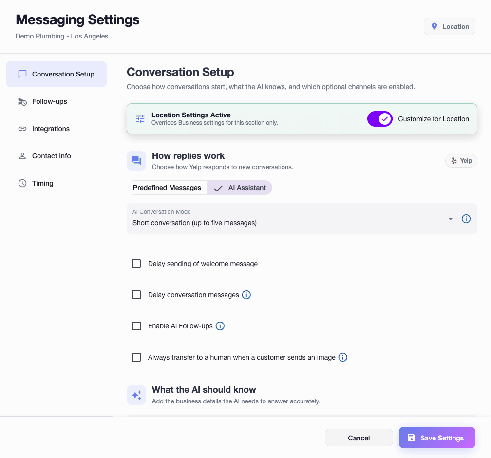 NZ Leads messaging settings in the light theme